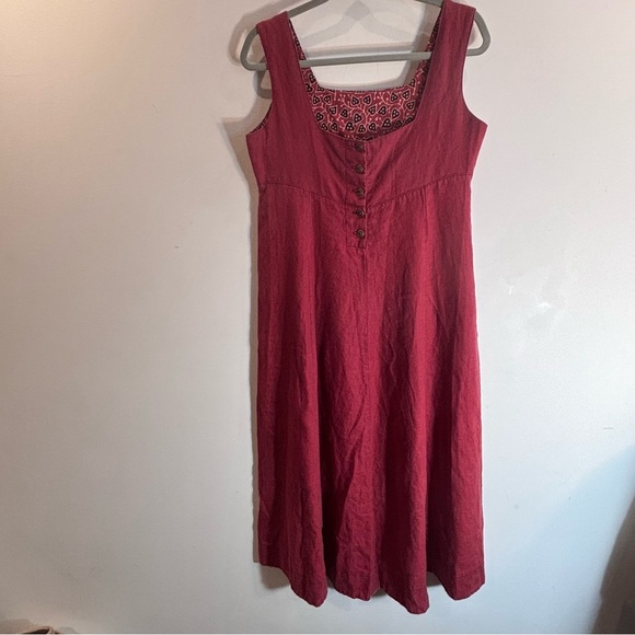 MAIWA Sz M Square Neck Contrasting Red Sleeveless Dress A-Line Buttons Back - Picture 8 of 12